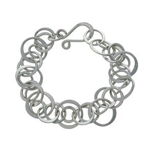 Vintage Mexican MWS Sterling Silver 925 Linked Circle Chain Bracelet 7.25"